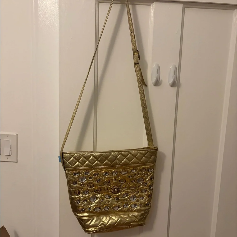 Vintage Gold Leather Quilted Women's Bag - Picture 1 of 2